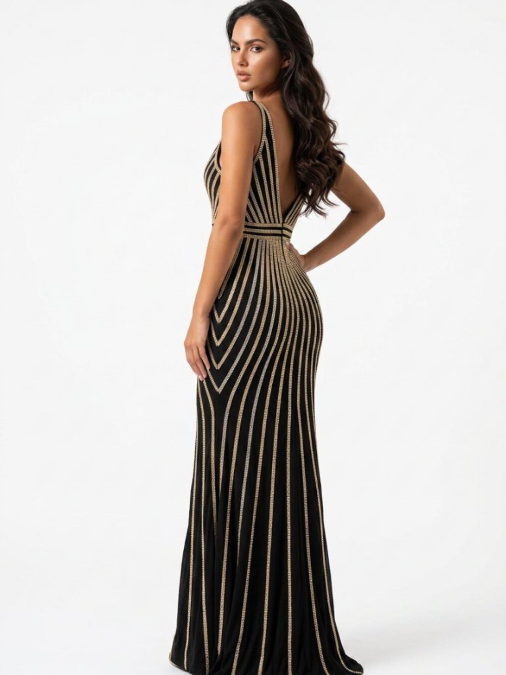 Rhinestones Sleveless Elegant floor-length gown